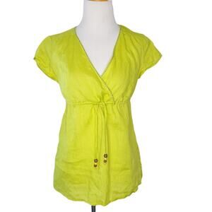 Boden Linen Blouse Crossover Bodice Empire Drawstring Waist Women 2